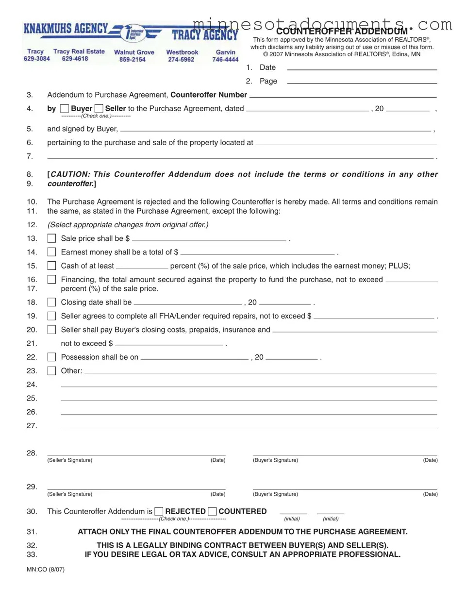 Fill in Your Counter Offer Addendum Minnesota Form