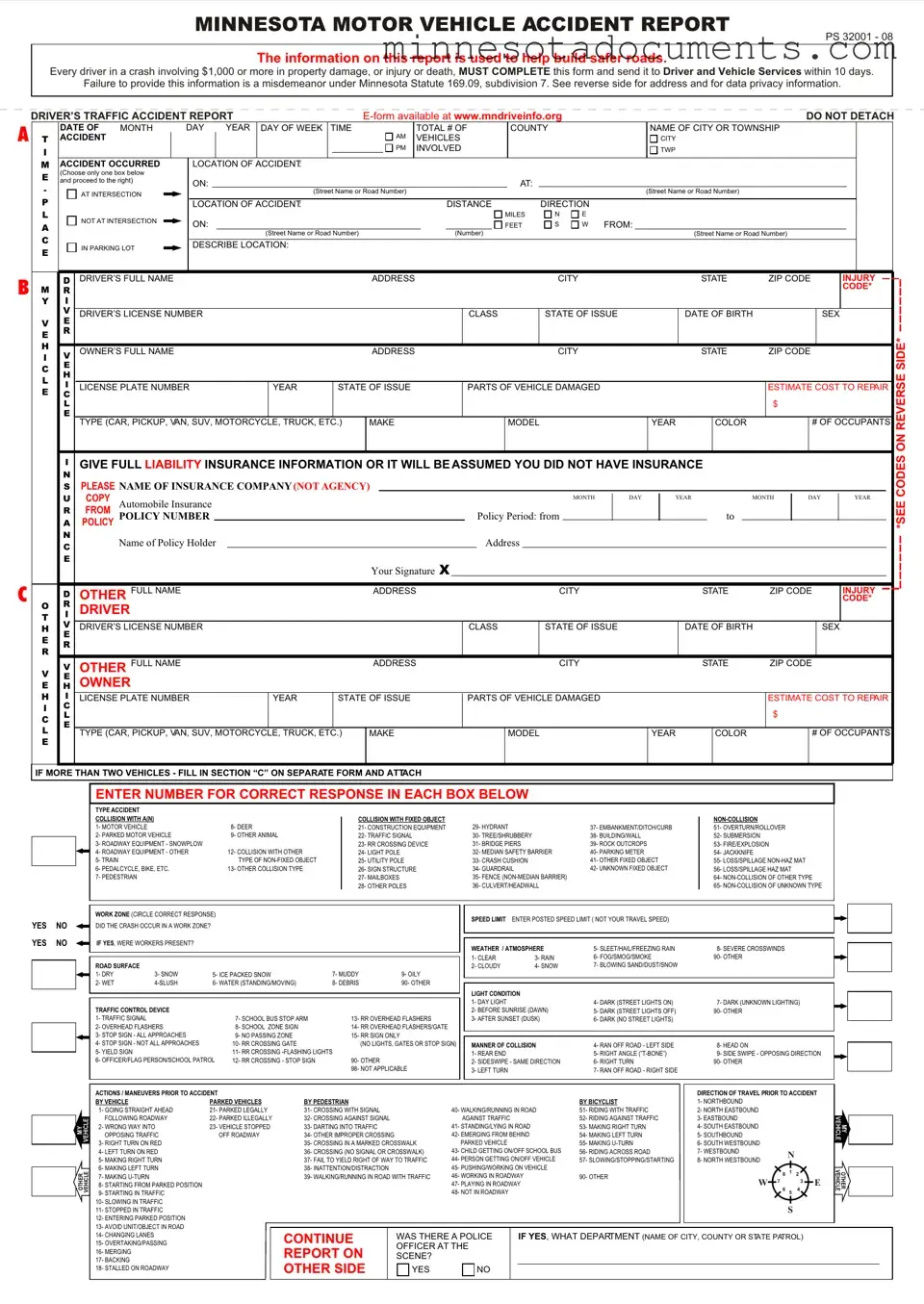 Fill in Your Minnesota Accident Report Form