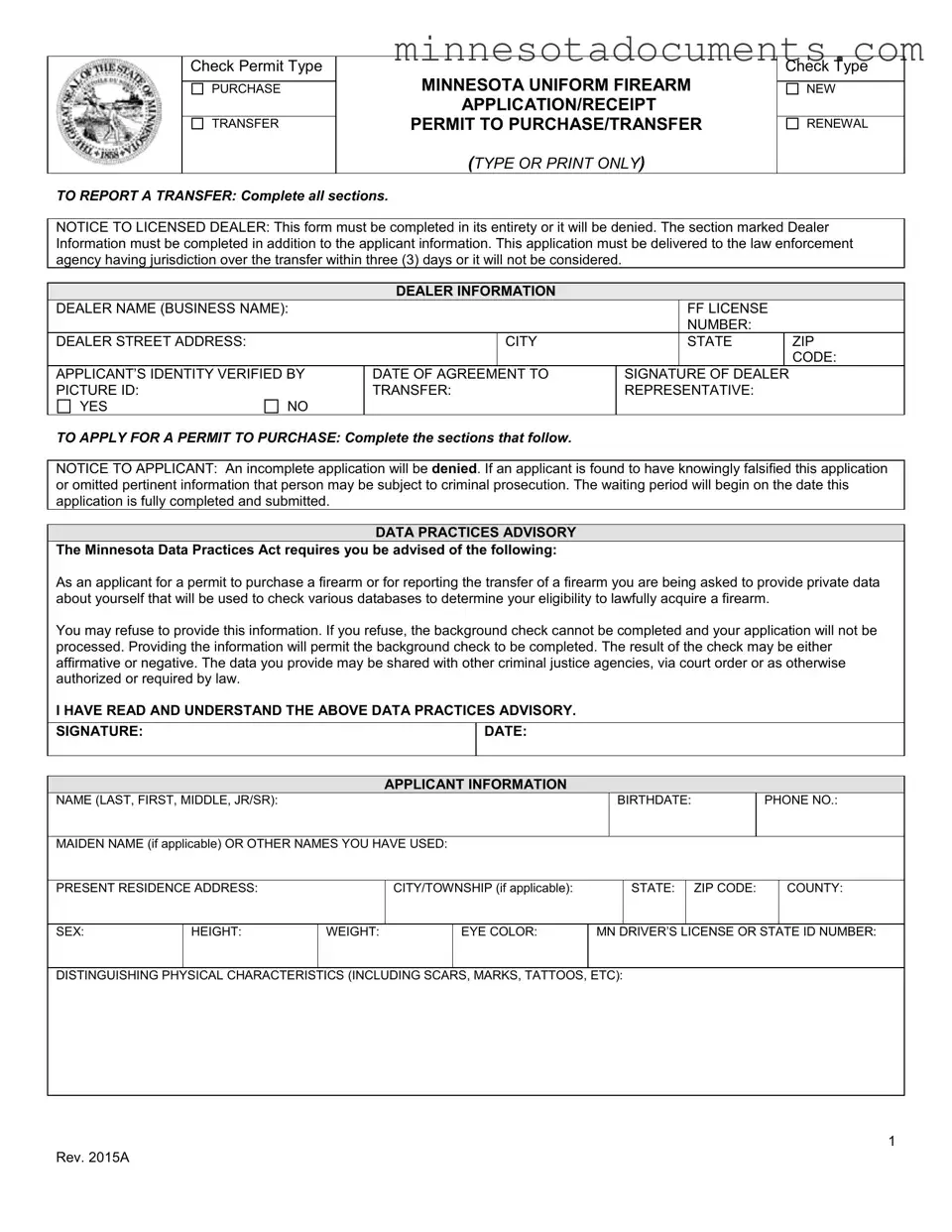 Fill in Your Minnesota Application Permit Form