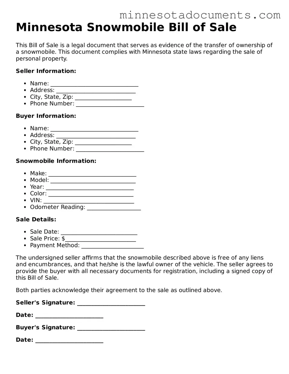Minnesota Snowmobile Bill of Sale Form