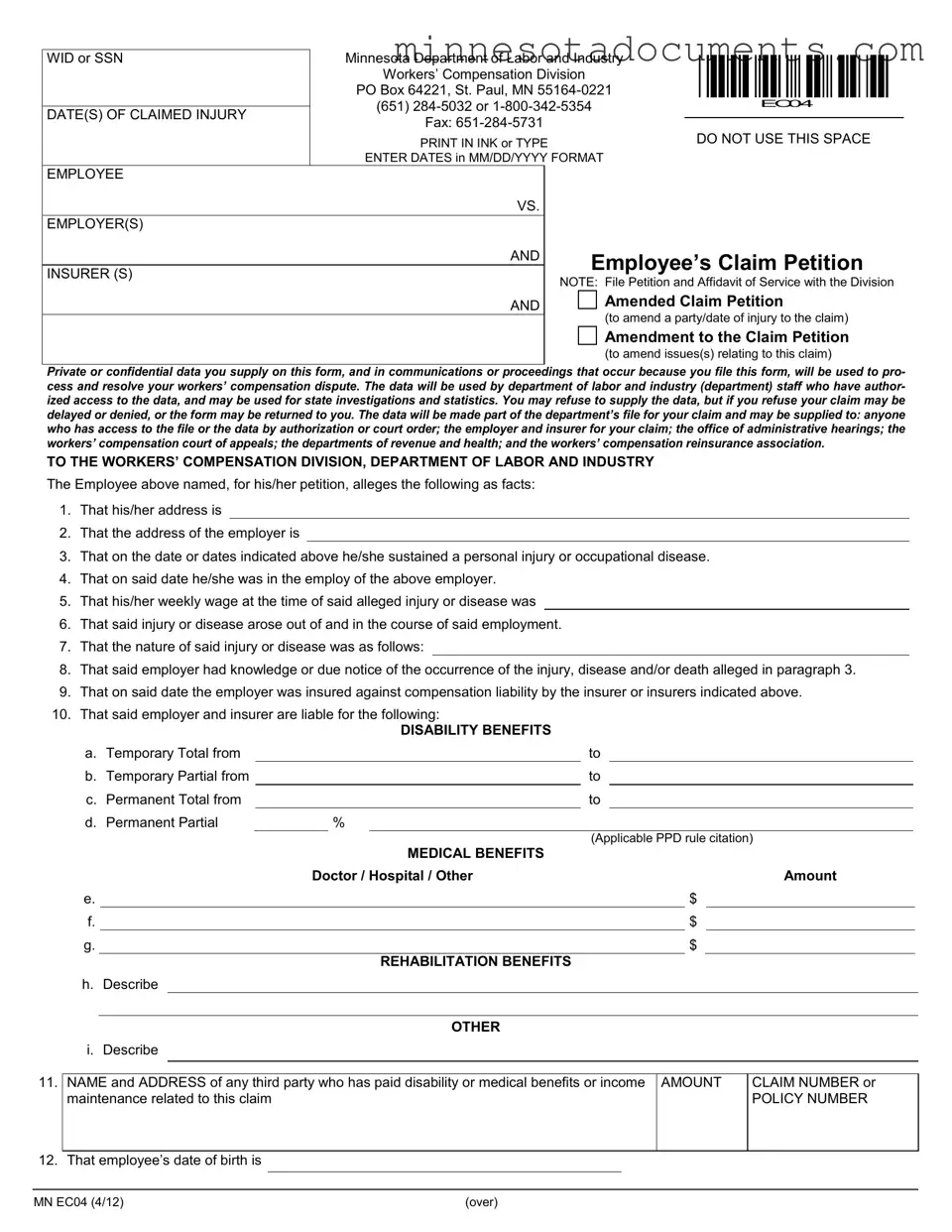 Fill in Your Minnesota Ec04 Form