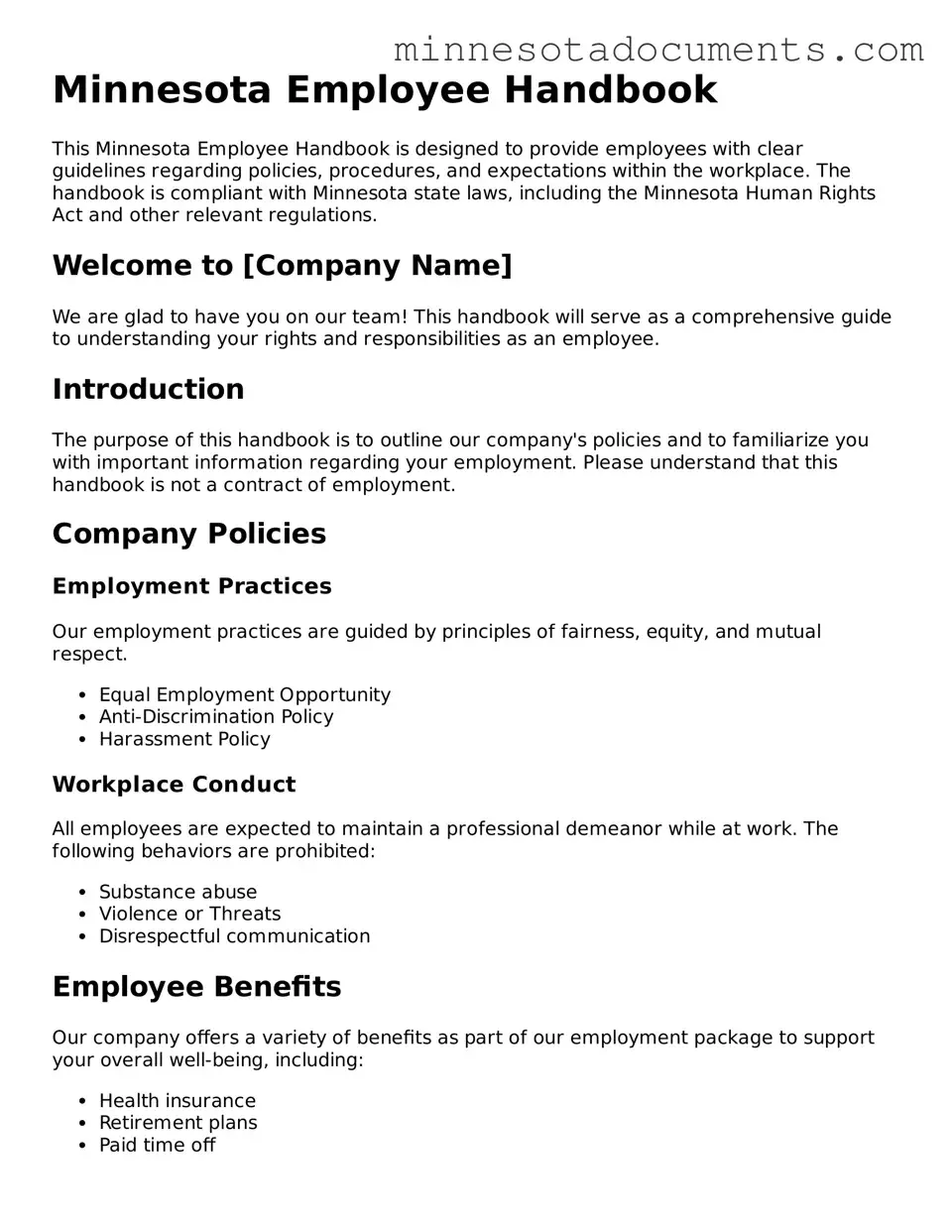 Minnesota Employee Handbook Form
