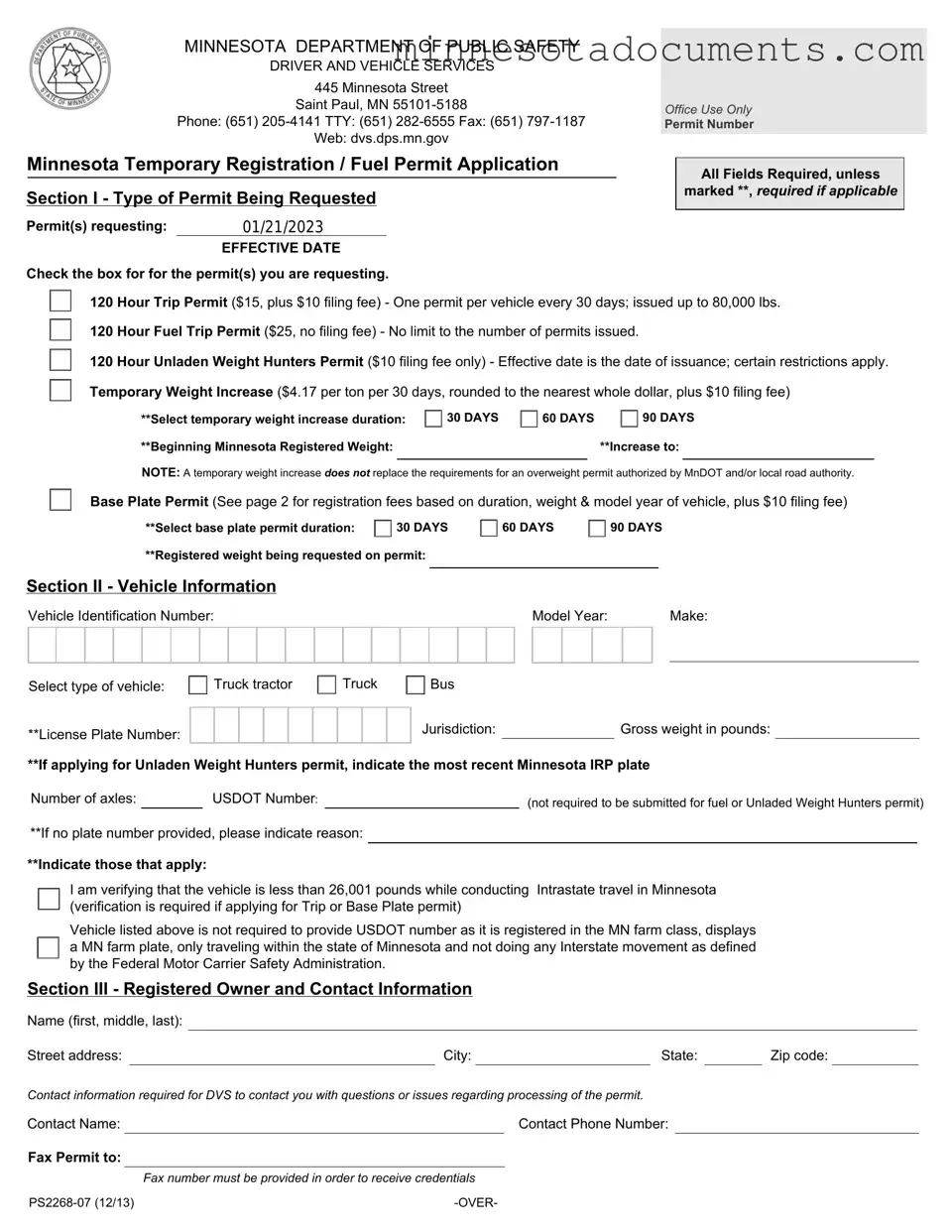 Fill in Your Minnesota Fuel Permit Application Form
