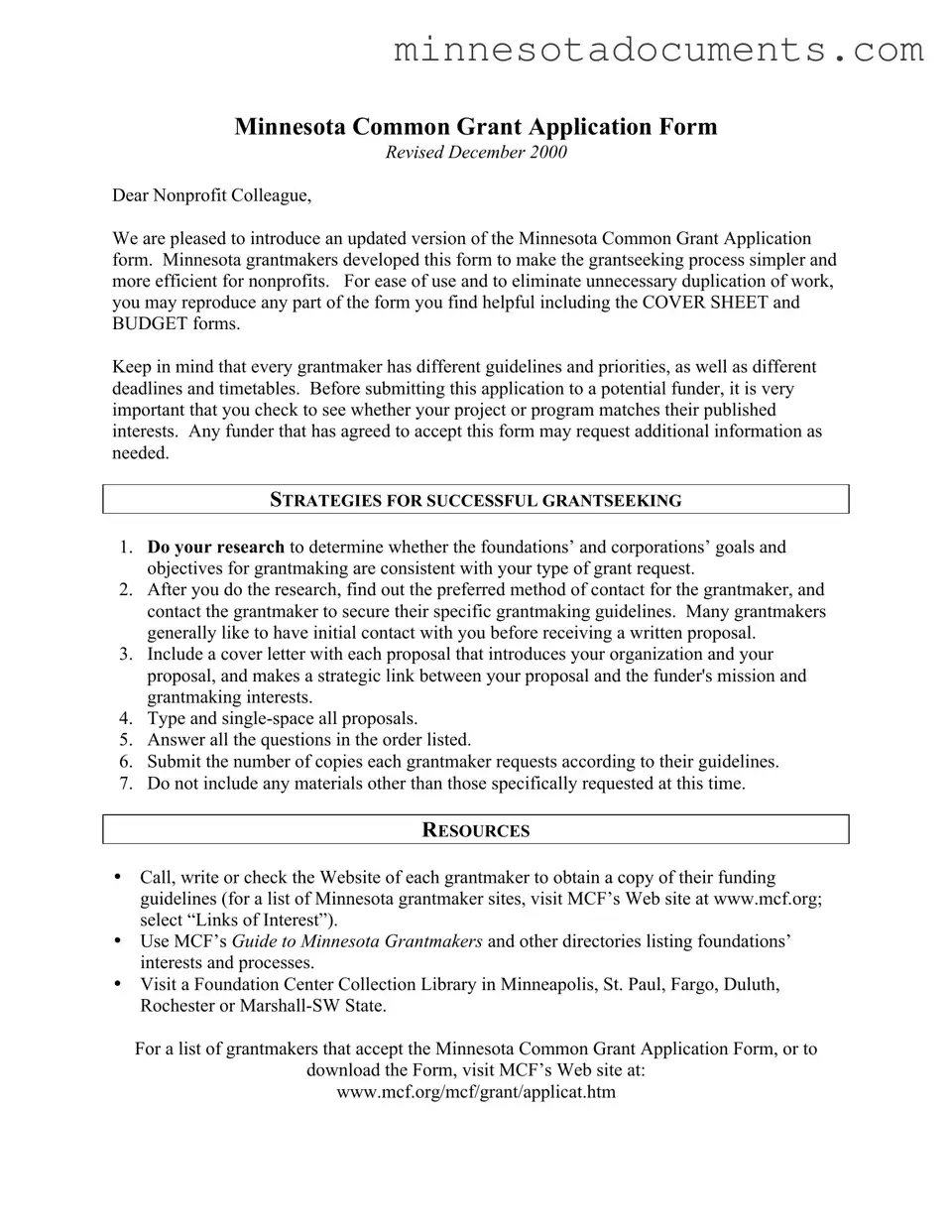 Fill in Your Minnesota Grant Application Form