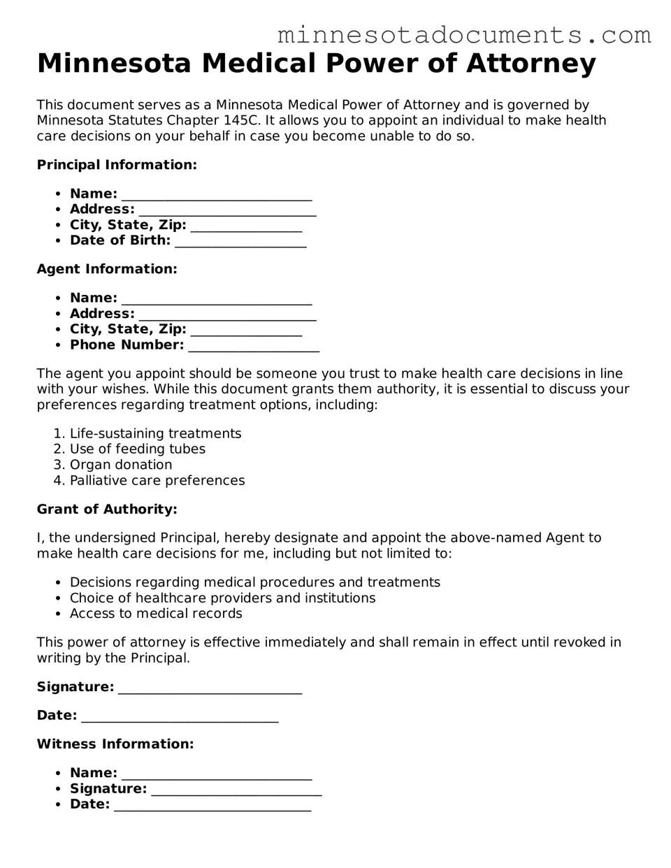Minnesota Medical Power of Attorney Form