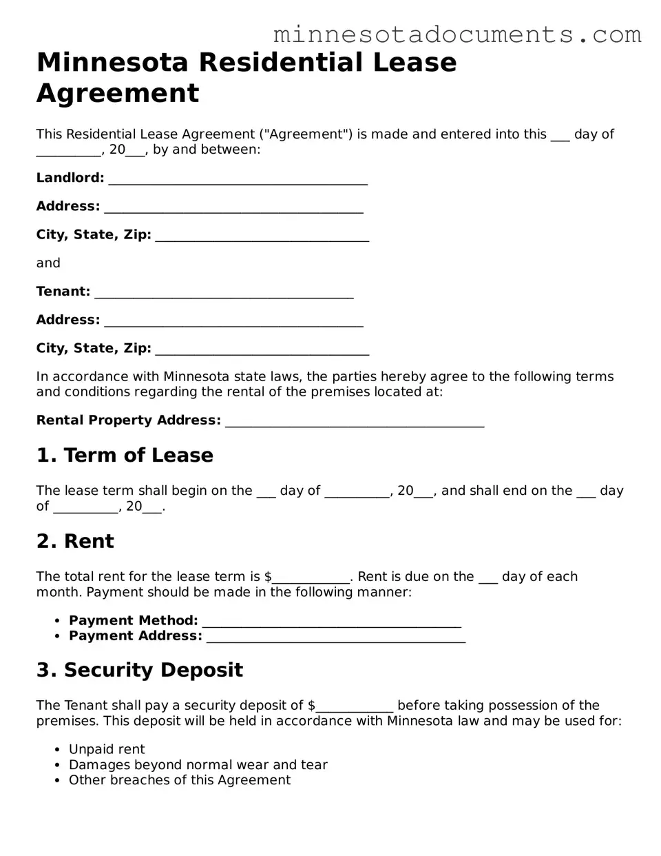 Minnesota Residential Lease Agreement Form