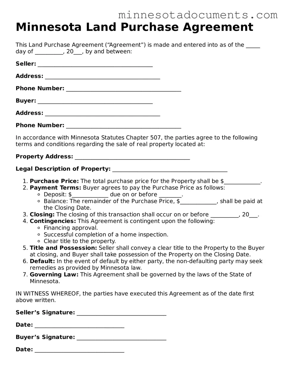 Minnesota Land Purchase Agreement Form
