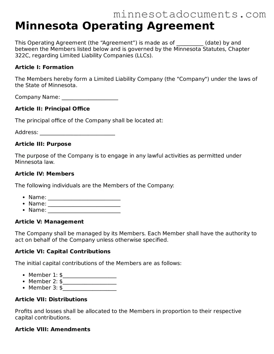 Minnesota Operating Agreement Form