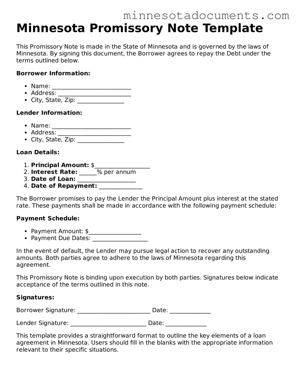 Minnesota Promissory Note Form