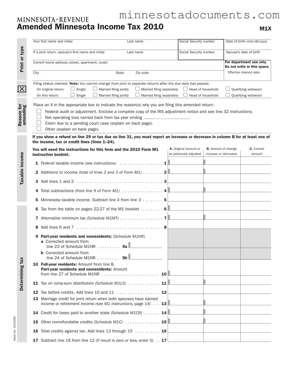 Fill in Your Minnesota M1X Form