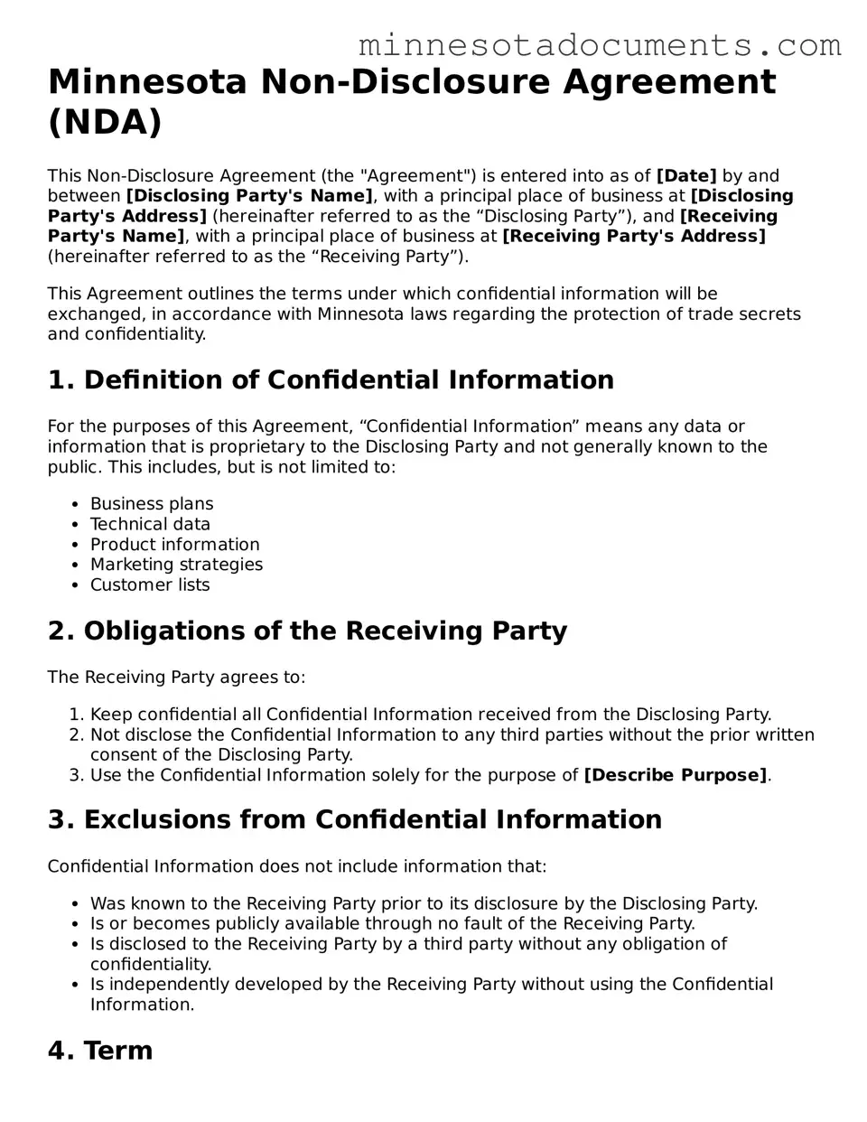 Minnesota Non-disclosure Agreement Form