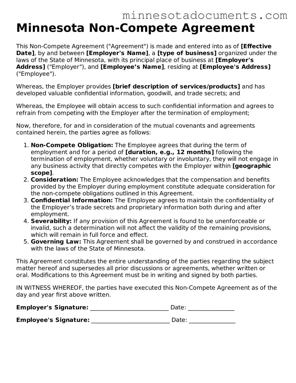 Minnesota Non-compete Agreement Form