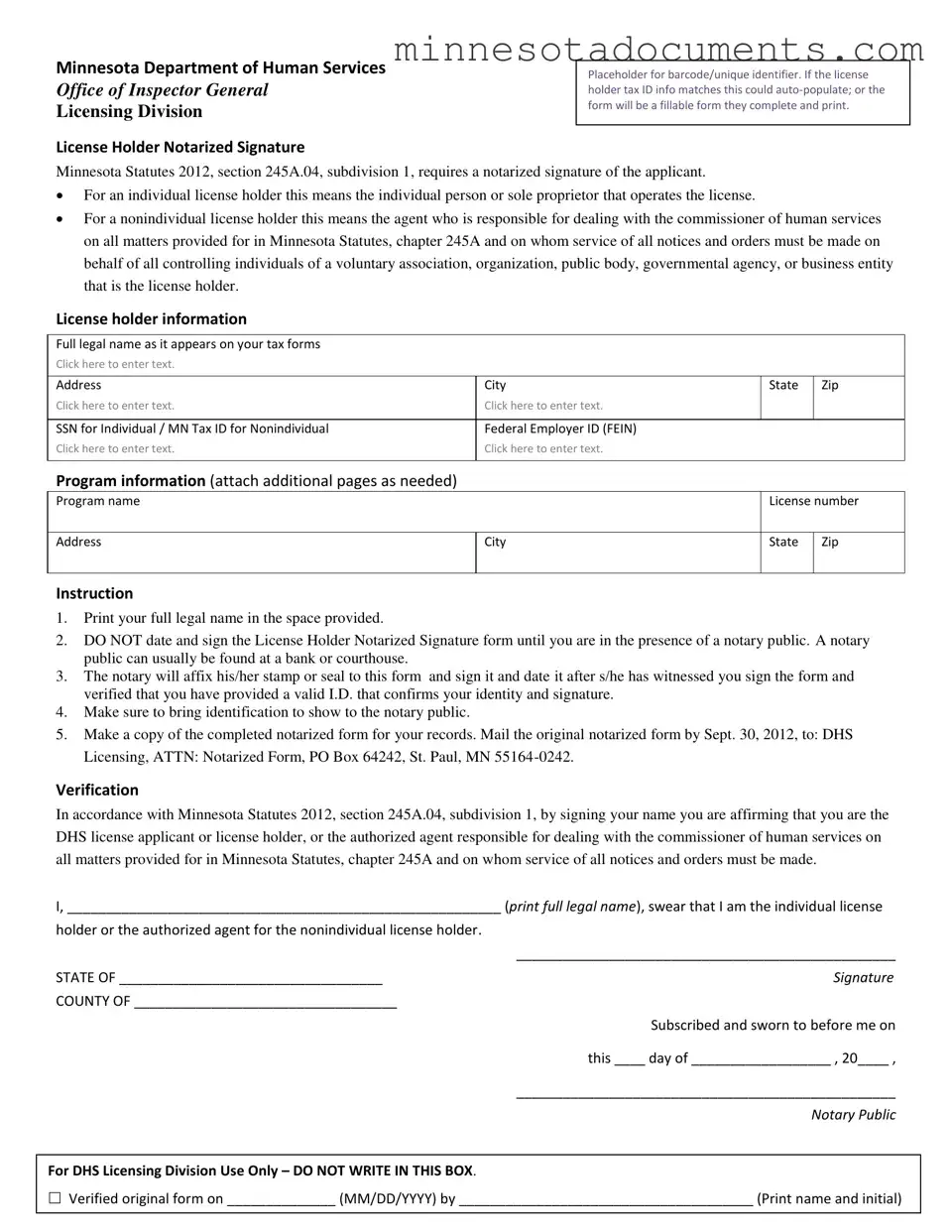 Fill in Your Minnesota Notarized Form