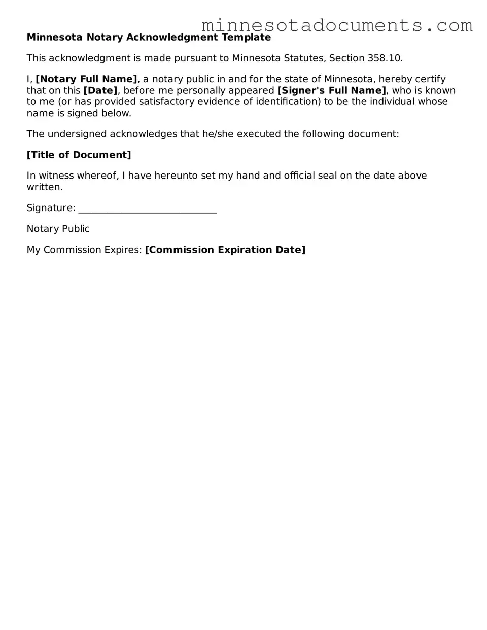 Minnesota Notary Acknowledgement Form