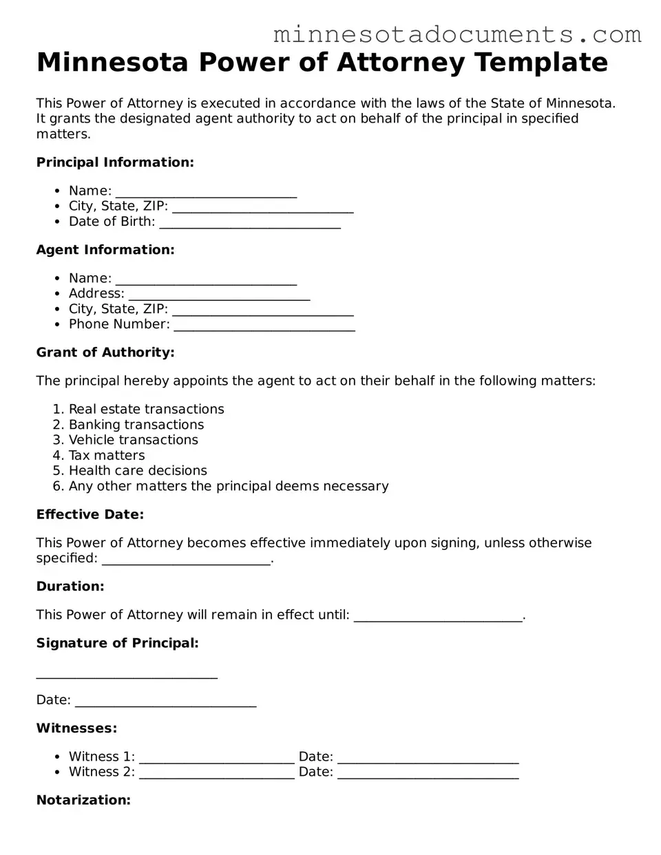 Minnesota Power of Attorney Form