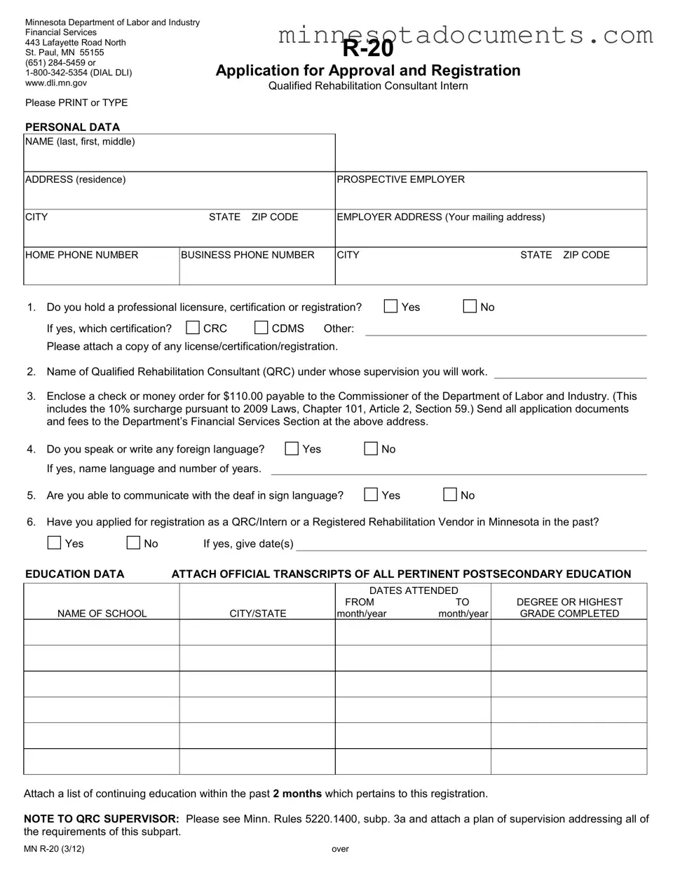 Fill in Your Minnesota R 20 Form