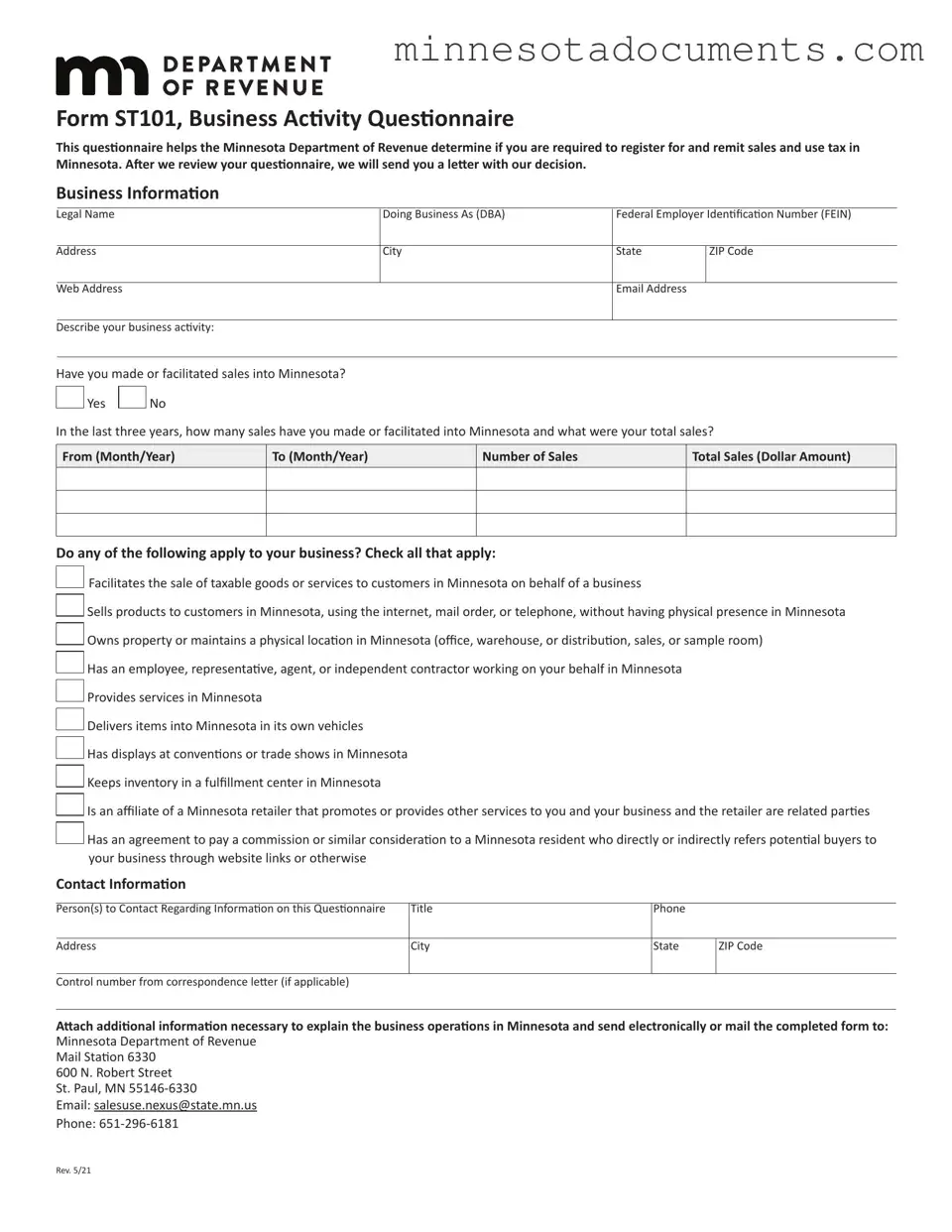 Fill in Your Minnesota St101 Form