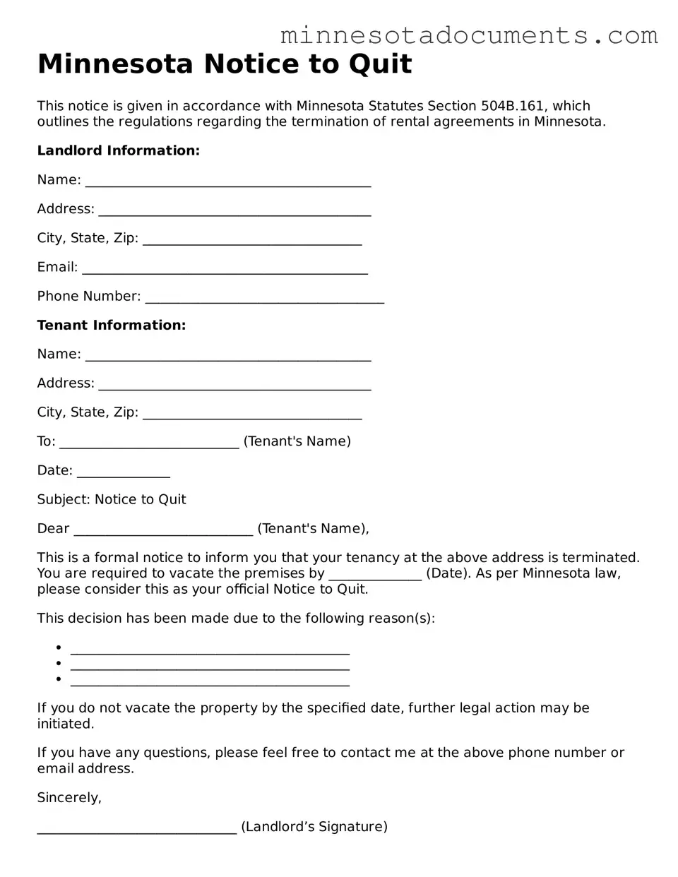 Minnesota Notice to Quit Form