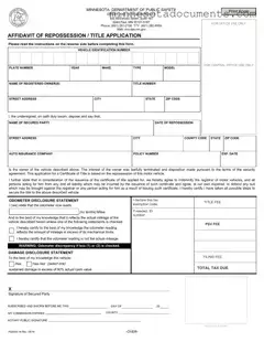 Fill in Your Affidavit Of Repossession Minnesota Form