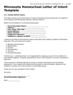 Minnesota Homeschool Letter of Intent Form