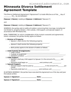 Minnesota Divorce Settlement Agreement Form