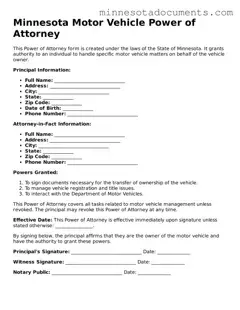 Minnesota Motor Vehicle Power of Attorney Form