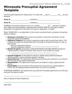 Minnesota Prenuptial Agreement Form